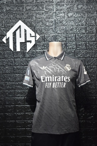 CAMISETA REAL MADRID , TERCERA EQUIPACION 24/25 , FAN VERSION , CHAMPIONS LEAGUE VERSION , TALLA M , MBAPPE 9